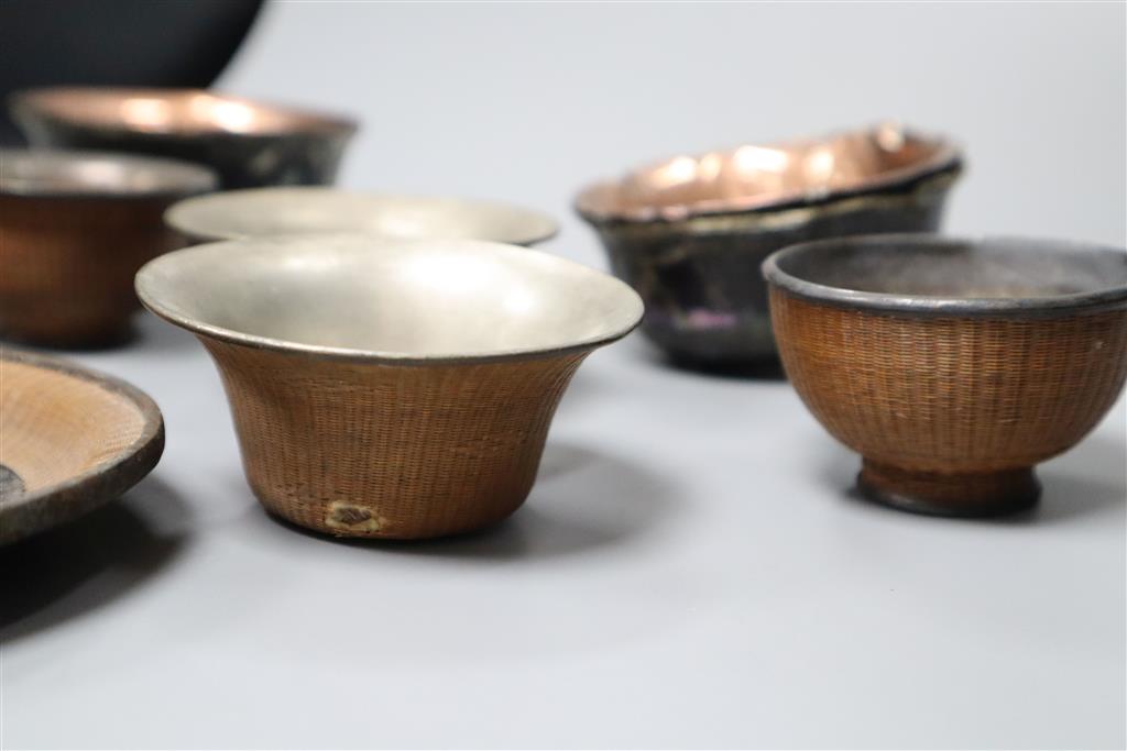 A group of Chinese lacquer and bamboo bowls, 18th/19th century